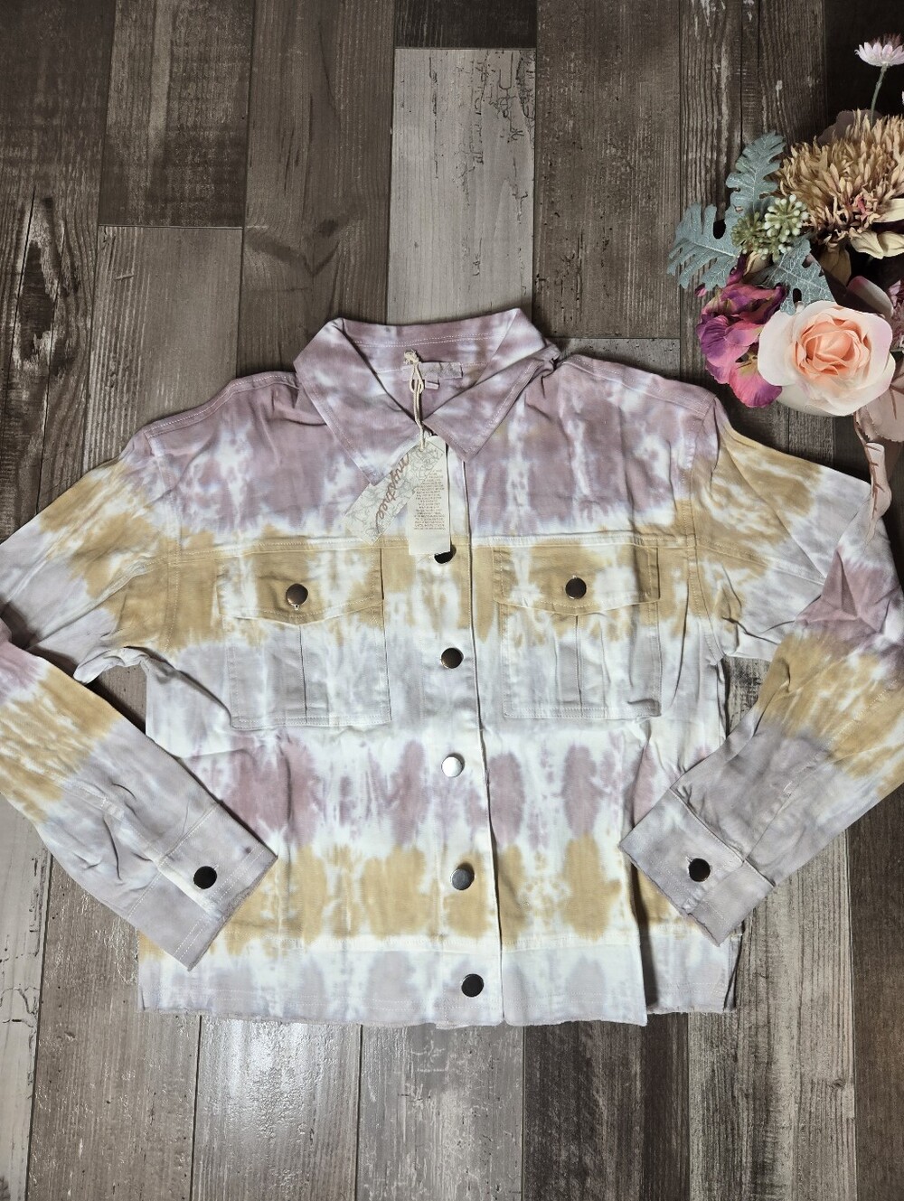 NWT Mystree Tie-Dye Colorblock Denim Jacket – Women’s Size Small